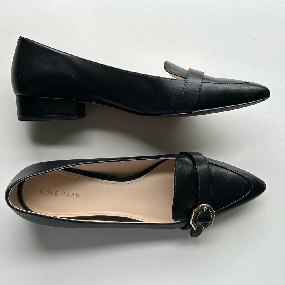 Black Pointed Leather Cole Haan 9B Heeled Pumps Loafer